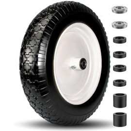 4.80/4.00-8 Tire, 14.5" Tire and Wheel Flat Free, 5/8" Bore Bearing with 3/4" Extra Bearings, 3" Centered Hub - Universal for 4.80-8 4.00-8 4.00-6 3.50/3.00-8 Wheelbarrow Tires