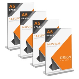 A5 Acrylic Sign Holder, 4 Pack T-Shaped Clear Sign Holder A5 Clear Poster Holder A5 Menu Holders for Office, Hotel Store Restaurant