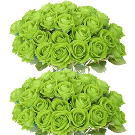 LetuoClips 55 PCS Fake Roses Artificial Flowers Bulk, Green Roses Bridal Bouquet Silk Faux Rose with Stems for Wedding Flowers Decoration, Valentine's Day, Bridal Bouquet, Anniversary,Home Decor (55PCS, Green)