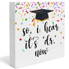 Funny Graduation Decor Congratulatory Desk Decorations for PHD Graduate, I Hear It’s “DR” Now Wood Plaque Block Sign Rustic Home Decor 5 x 5 Inches