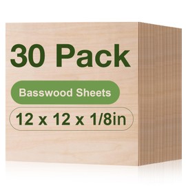 30 Pack Basswood Sheets, 12 x 12 x 1/8 Inch-A/A Grade, 3mm Thin Plywood Sheets with Smooth Surfaces, Unfinished Wood for Laser Cutting, Wood Burning, Architectural Models and DIY Wood Crafts
