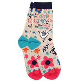 Kerusso Amazing Grace Teal, Pink, and Cream Color One Size Fits Most Novelty Christian Faith Message Socks