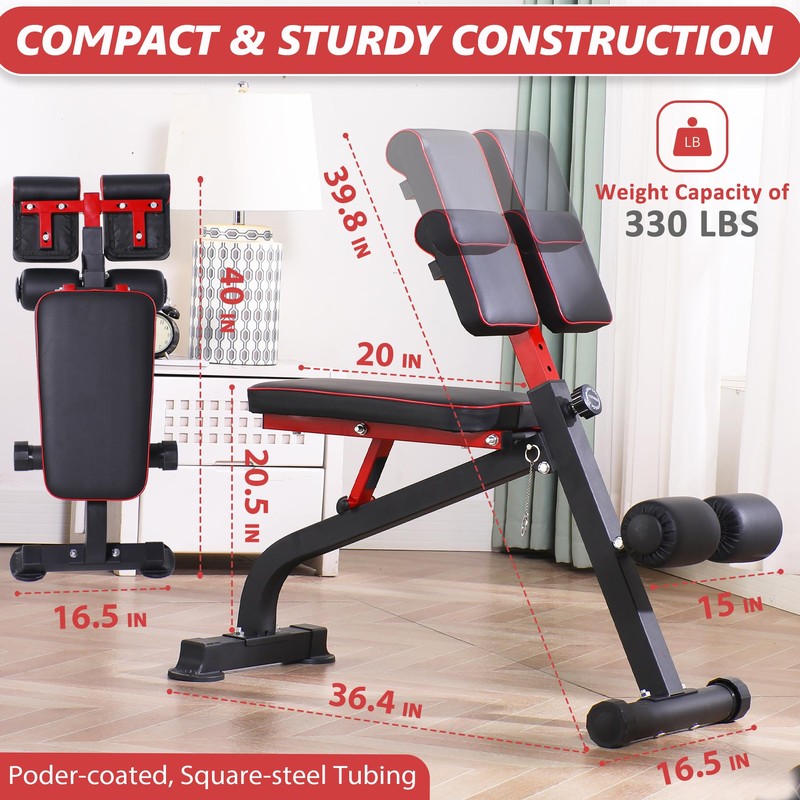 BODY RHYTHM Compact Adjustable Weighted Bench for Full Strength Training,