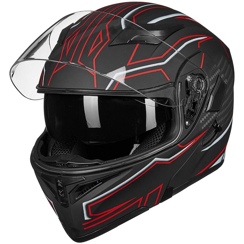 ILM Motorcycle Dual Visor Flip up Modular Full Face Helmet