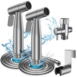 FREDI Bidet Sprayer for Toilet - Handheld Sprayer Kit, Adjustable Pressure, Stainless Steel, Easy to Install (2-Pack, Brushed Nickel)