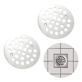 2pcs Brushed Nickel Snap-in Shower Floor Drain Cover，4-1/4 Inch Round Shower Drain Strainer Replacement Cover, Easy-to-Install Long-Lasting