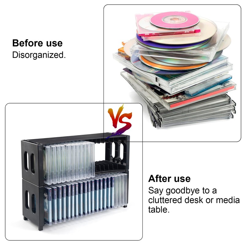 alavisxf xx CD Storage Rack, Upgrade 2 Pack Stackable ABS