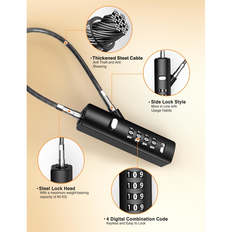 I-EASYDWW 4-Digit Combination Cable Lock with 3 Steel Cables (9"/24"/47")