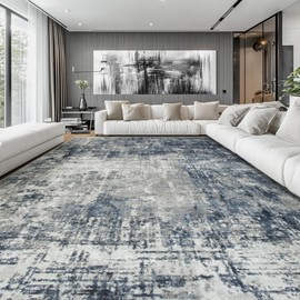 10x14 Area Rugs Large Living Room Rug Washable: Modern Abstract Rug Indoor Modern Carpet Non Slip for Dining Room Bedroom Nursery Home Office Blue/Grey
