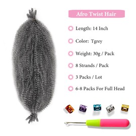 14INCH Marley Hair 3 Packs Wrapping Hair for Soft Locs Afro Twist Hair Spring Twist Hair for Faux Locs Kinky Twist Hair Marley Twist Braiding Hair Extensions for Women (TGrey, 14Inch(Pack of 3))