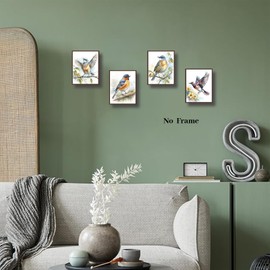 NIIORTY Watercolor Bird Wall Art, Abstract Plants Flowers Birds Nature Canvas Prints for Bedroom Living Room Garden Pet Room Decor, Set of 4, 8x10 inches Unframed