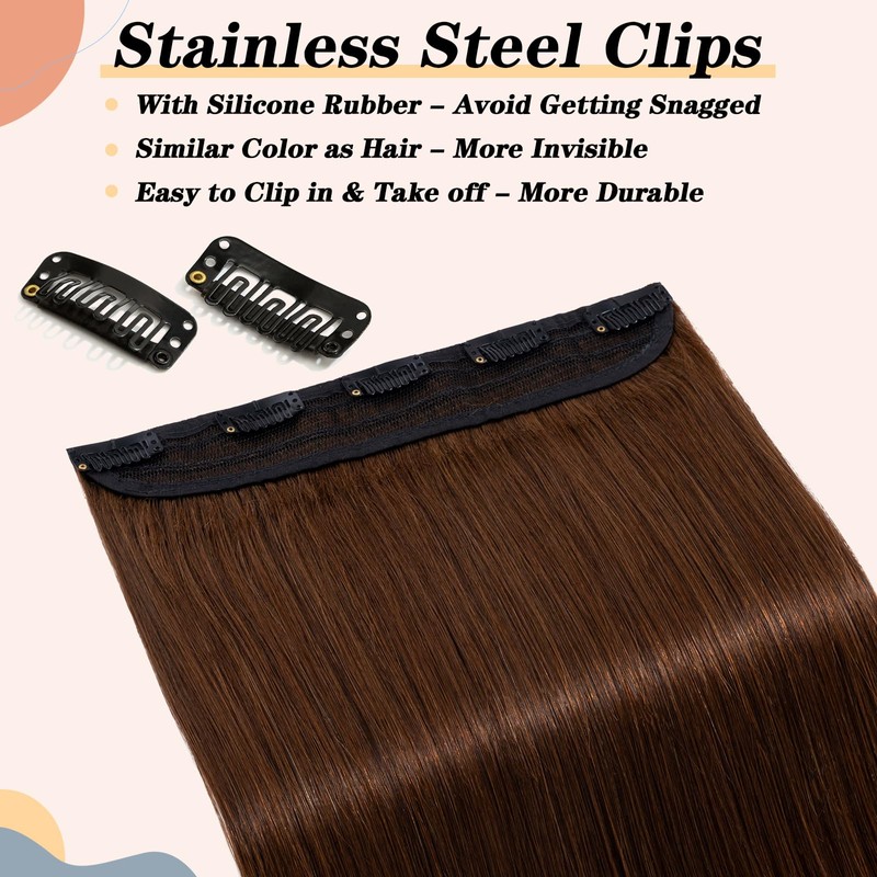 S-noilite Clip-In Real Hair Extensions, Medium Brown, Real Human Hair,