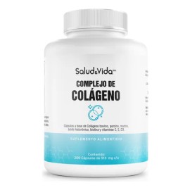Triple colágeno (Marino, Porcino y Bovino) De Tipo 1, 2 Y 3 + Ácido Hialurónico y Biotina - Con vitamina C, D3 Y E - 200 Cápsulas - S&V - Sin Gluten y Sin OMG