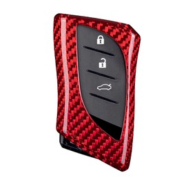 M.JVisun Genuine Carbon Fiber Key Fob Cover for Lexus ES200 ES250 ES260 ES300h ES350 GX460 LC500 LS350 LS500 LS500h LX600 NX300h UX200 UX250h UX260h Smart Car Remote Key Fob Case for Men Women - Red