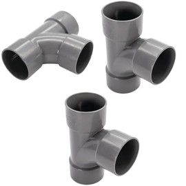 PVC Solvent Waste Pipe T-Junction Fittings, 50mm, Grey, 3-Pack
