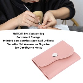 Nail Drill Bits, Nail Drill Bit Holder Organizer, Nail Drill Bits Holder, 16 Holes PU Nail Drill Bits Storage Bag Nail Drill Bits Holder Container with 8pcs Nail Drill Bits