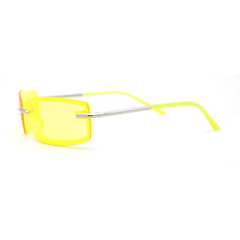 SA106 90s Rimless Curved Rectangle Agent Style Plastic Sunglasses -
