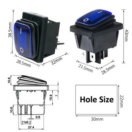 ETOPARS Pack of 3 12 V 20 A Rocker Switch Car Round Rocker Switch Blue Illuminated Fog Light On/Off Switch Pressure Switch Button Waterproof 4-Pin DPST Boat