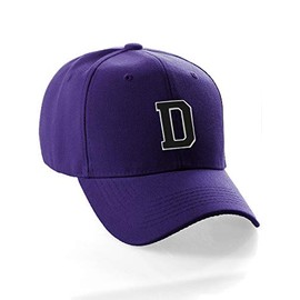 Classic Baseball Hat Custom A to Z Initial Team Letter, Purple Cap White Black Letter D
