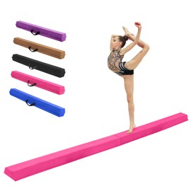 FINCOME Gymnastics Balance Beam Foldable 8ft Pink, Foam Gymnastic Beam for Kids 3-9, Balance Beam for Gymnastics Beginners Training, Suede Cover and Non-Slip Rubber Base Gymnastics Beam