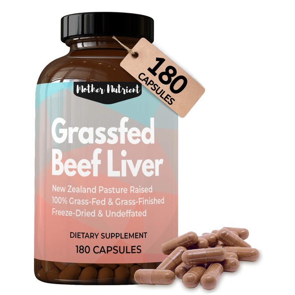 Beef Liver Capsules, 100% Grassfed New Zealand Dessicated Liver. Freeze-Dried and Undefatted. 180 Count, 45-Day Supply, Maximum Strength 3,000 Milligrams. Rich in Vitamins A and B12, Iron, Protein