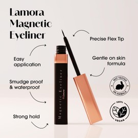 Lamora Black Magnetic Eyeliner for Magnetic Eyelashes - Strong Hold, Natural Look, Long Lasting, Waterproof Liquid Magnetic Liner - Works with All Magnetic Eye Lashes for Easy Application