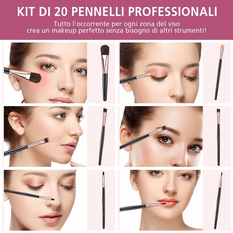 20 Pezzi Set Pennelli Trucco Professionale, Kit Completo con Pennello