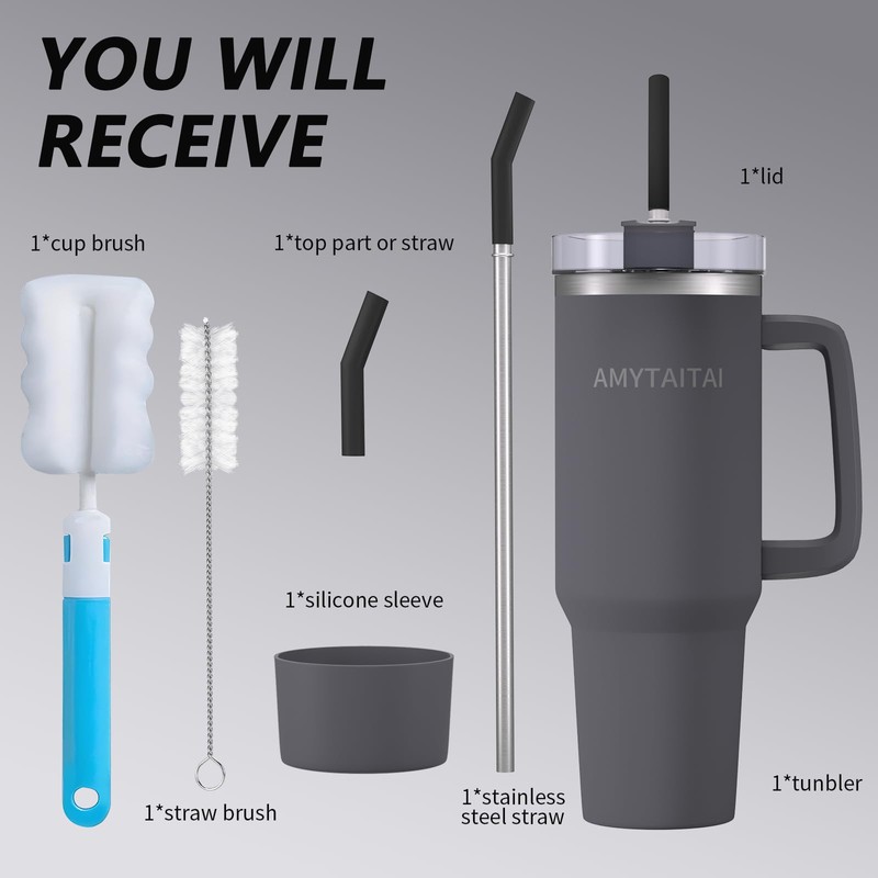 Vacuum Insulated Tumbler with Handle and Straw 40oz - Gray