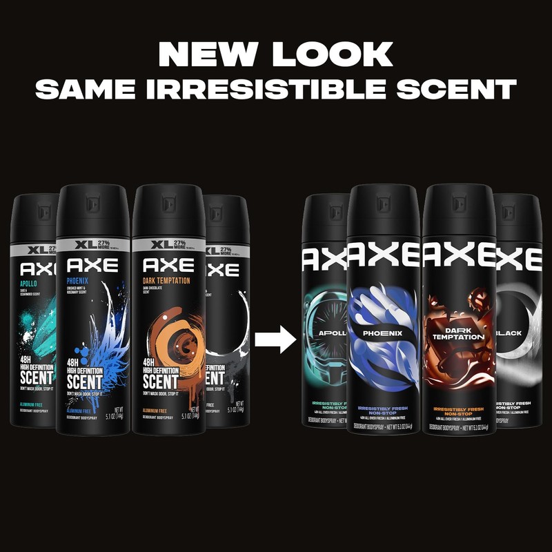 AXE Aluminum-Free Body Spray XL Variety 8-Pack, Dark Temptation, Black,