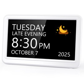 Raynic Alarm Clock, 7 Inch Digital Calendar Clock with 12 Themes, 20 Alarms, 20 Reminders, 2 Brightness Modes, 12/24 Hours, 6 Languages Digital Clock for Seniors, Students, Children