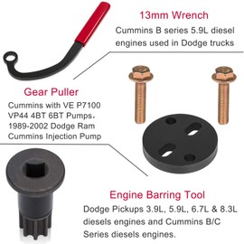 13mm Idle Lock Nut Wrench, Injection Pump Gear Puller and Engine Barring Tool for Dodge Ram VE P7100 VP44 Cummins B/C Series 1989-2002 (Set of 3)
