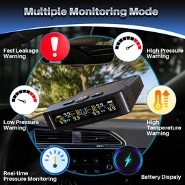RV Tire Pressure Monitoring System, TPMS with 6 Sensors, 6 Alarm Modes, Solar Charging, 0–9.9 BAR / 144 PSI Tire Pressure Monitor for RVs, Trailers, Motorhomes (Black)
