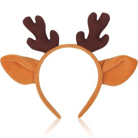 HIFANMM Christmas Reindeer Headband for Women Girls Xmas Deer Plush Headbands Brown Antlers Gold Ears Hair Band Non Slip Winter Christmas Party Holiday Outfit Hair Accessories