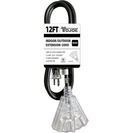YOJOE Lighted 12 ft Black Outdoor Extension Cord Multiple Outlets 3 Prong - 16/3 SJTW 3 Outlet Extension Cord Waterproof, Power Extension Cable for Outdoor Decorations Lights, Appliances - UL Listed