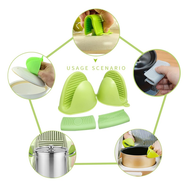 LANNEAS 2 Pairs Mini Silicone Oven Mitts Pot Holders Sets,