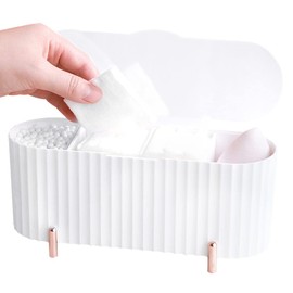 skytowards Cotton Pad Dispenser Cotton Buds Storage 3 Compartments Cotton Pad Container Cotton Bud Dispenser with Lid Q Tip Dispenser for Bathroom Dressing Table