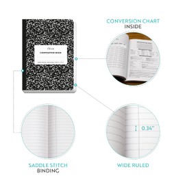 Alitte Composition Notebooks 12-Pack | Wide Ruled, 200 Pages (100 Sheets) | Black Marble, Smooth Thick Pages | 9.75x7.5, | School Notebooks, Writing Pads