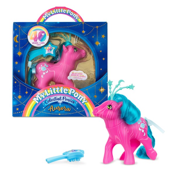 My Little Pony Celestial Ponies Aurora Basic Fun 35299 Retro Horse Gifts for Girls and Boys, Collectable Vintage Horse Toys for Kids, Unicorn Toys for Boys and Girls Aged 3 Years +