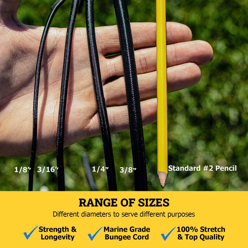 SGT KNOTS Marine Grade Bungee Cord - 100% Elastic Cord,