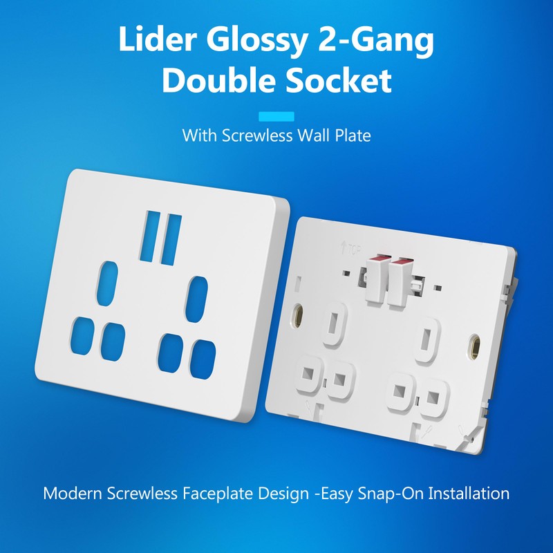 LIDER 2-Gang Switched 13A Socket, 13 Amp Plug Socket with