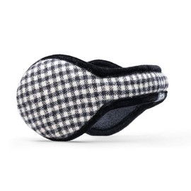 180s Women's American Wool Behind-the-Head Winter Ear Warmers | Premium Adjustable & Foldable Earmuffs (Houndstooth Black White, Wool)