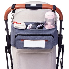 PETTENA Stroller Organizer with 2 Cup Holders, Double Cup Holder for Pet Stroller, Storage Bag