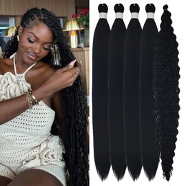 Black Boho Hair for Braiding Curly Pre stretched Braiding Hair for Boho Braids Bohemian Braids(30 inch, Packs of 5)