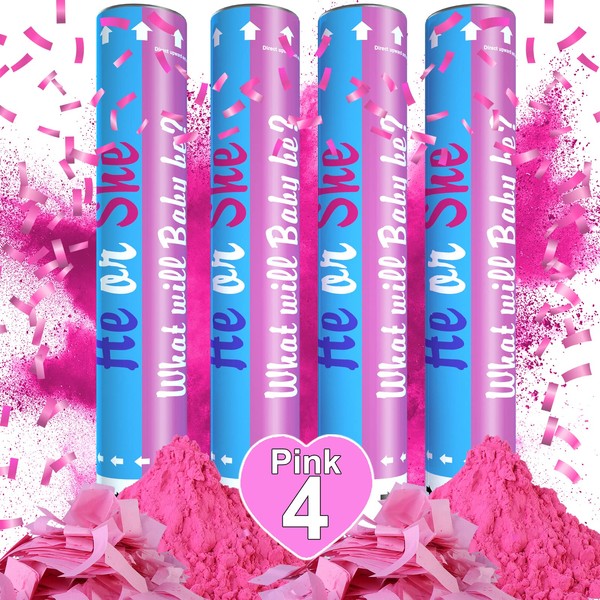 Tamodan Gender Reveal Powder Cannon Pink，Set of 4 Gender Reveal