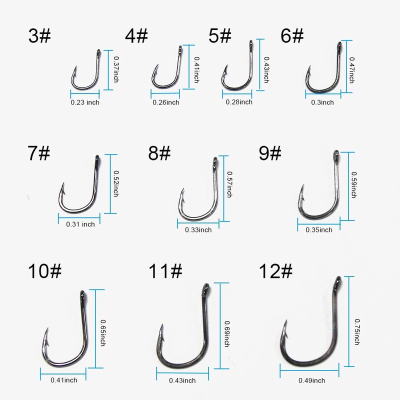 BiaoGan 500PCS Small Fishing Hooks, Assorted 10 Sizes(3#-12#) Fish Hooks