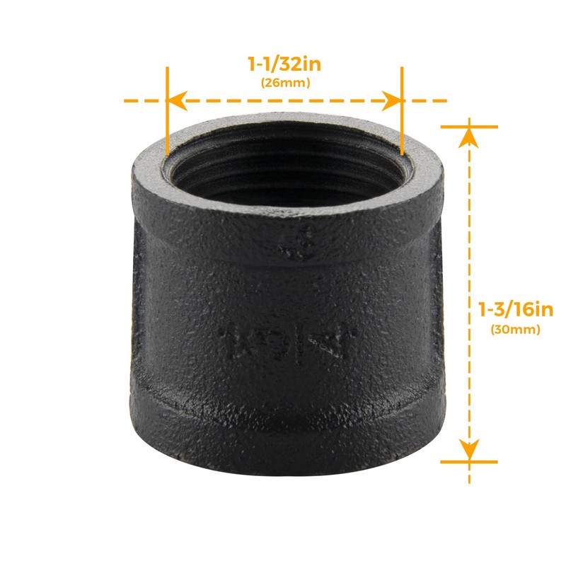 3/4" Black Painted Pipe Fitting Coupling - Home Expert 10