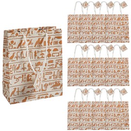 Fun Express 7 1/4" x 9" Medium Egyptian Hieroglyphs Gift Bags with Tags - 12 Pieces, Vacation Bible School Supplies