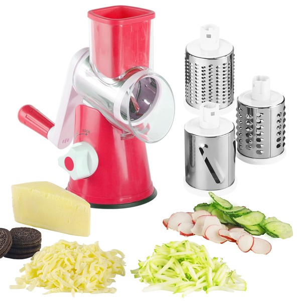 EDEFISY Rotary Cheese Grater - 3-in-1 Stainless Steel Manual Drum