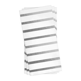 Bulk Napkins For Events - Soft Paper Napkins For Kitchen Set, Baby Shower, Bridal Shower - Cocktail Napkins Disposable (White and Silver Stripe, Dinner Napkins (300 Napkins))