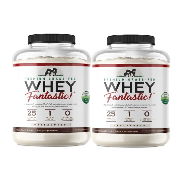 Whey Fantastic - Unflavored - 100% Pure Grass Fed Whey Protein - Optimum Blend of Undenatured Whey Isolate, Concentrate & Hydrolysate - Non-GMO, Soy & Gluten Free (2-Pack (5lb Whey Fantastic)
